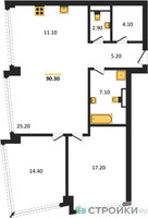 Планировка трехкомнатной(квартира) площадью 90.3 квадратных метров в “ЖК High Life (Хай Лайф)”