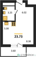 Планировка студии(квартира) площадью 23.73 квадратных метров в “ЖК Химки Тайм”
