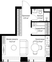 Планировка студии(квартира) площадью 29.91 квадратных метров в “ЖК Веер”
