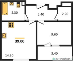 Планировка однокомнатной(квартира) площадью 39 квадратных метров в “ЖК Режиссер”