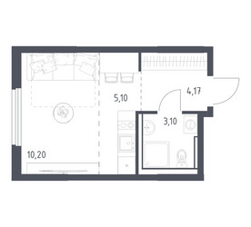 Планировка студии(квартира) площадью 22.57 квадратных метров в ЖК “ЖК Пригород Лесное”