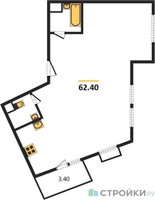 Планировка двухкомнатной(квартира) площадью 62.4 квадратных метров в “ЖК Римский”