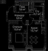 Планировка однокомнатной(квартира) площадью 49.9 квадратных метров в “ЖК СЕЗАР БУДУЩЕЕ”
