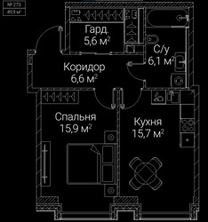 Планировка однокомнатной(квартира) площадью 49.9 квадратных метров в ЖК “ЖК СЕЗАР БУДУЩЕЕ”