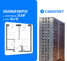 Планировка однокомнатной(квартира) площадью 33.6 квадратных метров в “ЖК Ольховый Квартал”