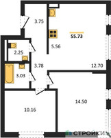 Планировка двухкомнатной(квартира) площадью 55.73 квадратных метров в “ЖК Мытищи Парк”