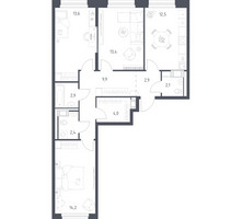 Планировка трехкомнатной(квартира) площадью 76.8 квадратных метров в “ЖК Мытищи Парк”