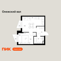 Планировка однокомнатной(квартира) площадью 34.6 квадратных метров в “ЖК Онежский вал”