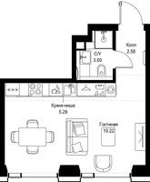 Планировка студии(квартира) площадью 30.09 квадратных метров в “ЖК СЕТ”