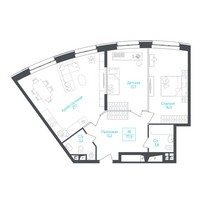 Планировка студии(апартаменты) площадью 78.3 квадратных метров в “ЖК Monodom Lake”