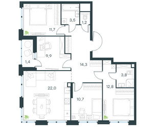 Планировка 4+ комнатной(квартира) площадью 91.3 квадратных метров в ЖК “ЖК Level Лесной”