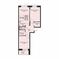 Планировка трехкомнатной(апартаменты) площадью 67.1 квадратных метров в “ЖК Кашинцево”