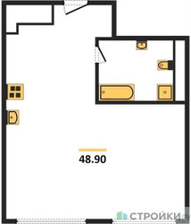 Планировка однокомнатной(квартира) площадью 48.9 квадратных метров в ЖК “ЖК PRIDE (Прайд)”