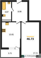 Планировка однокомнатной(квартира) площадью 46.73 квадратных метров в “ЖК Riga Hills (Рига Хиллс)”