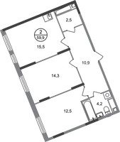 Планировка двухкомнатной(квартира) площадью 59.9 квадратных метров в “ЖК Переделкино Ближнее”