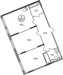 Планировка двухкомнатной(квартира) площадью 59.9 квадратных метров в ЖК “ЖК Переделкино Ближнее”