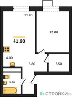 Планировка однокомнатной(квартира) площадью 41.9 квадратных метров в “ЖК ЭкоБунино (Южное Бунино)”