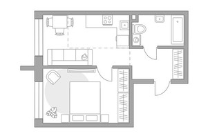 Планировка однокомнатной(квартира) площадью 37.4 квадратных метров в “ЖК Дубровка от Гранель”