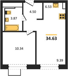 Планировка однокомнатной(квартира) площадью 34.63 квадратных метров в ЖК “ЖК Квартал Сабурово”