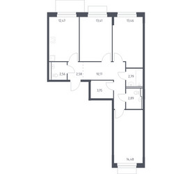 Планировка трехкомнатной(квартира) площадью 78.56 квадратных метров в ЖК “ЖК Новое Внуково”