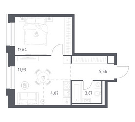 Планировка однокомнатной(квартира) площадью 38.07 квадратных метров в ЖК “ЖК Верейская 41”