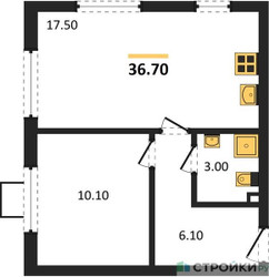 Планировка однокомнатной(квартира) площадью 36.7 квадратных метров в ЖК “ЖК Лучи-2”
