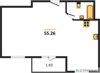 Планировка двухкомнатной(квартира) площадью 55.26 квадратных метров в ЖК “ЖК Радость (Радумля Парк)”
