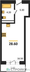 Планировка студии(квартира) площадью 28.6 квадратных метров в ЖК “ЖК Квартал Метроном”