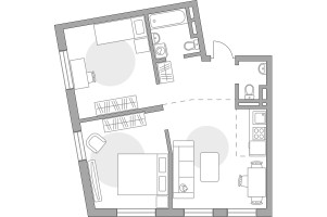 Планировка трехкомнатной(квартира) площадью 58.95 квадратных метров в “ЖК Аникеевский”
