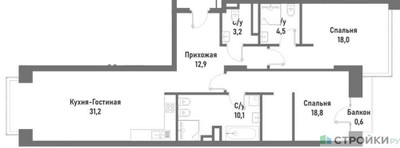 Планировка двухкомнатной(квартира) площадью 99.2 квадратных метров в ЖК “ЖК Ренессанс”