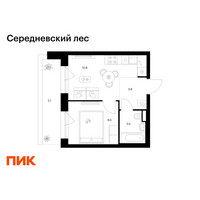 Планировка однокомнатной(квартира) площадью 31.7 квадратных метров в “ЖК Середневский лес”