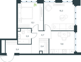 Планировка двухкомнатной(квартира) площадью 53.1 квадратных метров в “ЖК Левел Южнопортовая”