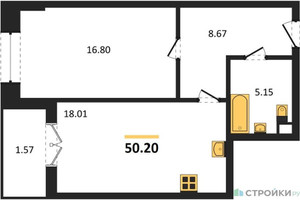 Планировка однокомнатной(квартира) площадью 50.2 квадратных метров в “ЖК Sezar City (Сезар Сити)”