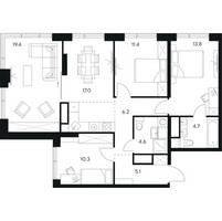 Планировка 4+ комнатной(квартира) площадью 92.5 квадратных метров в “ЖК Нексус от Аквилон”