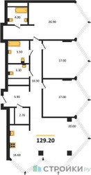 Планировка трехкомнатной(квартира) площадью 129.2 квадратных метров в ЖК “ЖК Монблан”