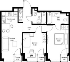 Планировка двухкомнатной(квартира) площадью 60.01 квадратных метров в “ЖК СЕТ”