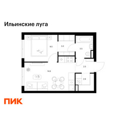 Планировка однокомнатной(квартира) площадью 35.3 квадратных метров в ЖК “ЖК Ильинские луга”