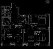 Планировка двухкомнатной(квартира) площадью 71.8 квадратных метров в “ЖК СЕЗАР БУДУЩЕЕ”