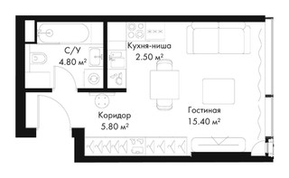 Планировка студии(квартира) площадью 28.5 квадратных метров в “ЖК Слава”