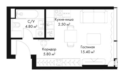 Планировка студии(квартира) площадью 28.5 квадратных метров в ЖК “ЖК Слава”
