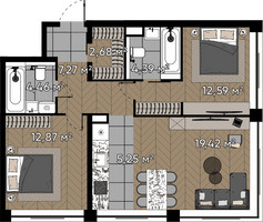 Планировка двухкомнатной(квартира) площадью 68.9 квадратных метров в “ЖК Квартал Серебряный бор”