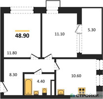 Планировка двухкомнатной(квартира) площадью 48.9 квадратных метров в “ЖК Бунинские кварталы”