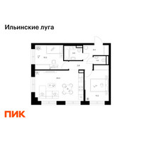Планировка двухкомнатной(квартира) площадью 53.9 квадратных метров в “ЖК Ильинские луга”