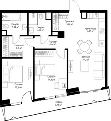 Планировка двухкомнатной(квартира) площадью 80.48 квадратных метров в ЖК “ЖК Джойс”