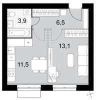 Планировка однокомнатной(квартира) площадью 35 квадратных метров в “ЖК Дубровицы клаб”