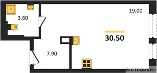 Планировка студии(квартира) площадью 30.5 квадратных метров в “ЖК Квартал Герцена”