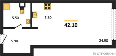 Планировка студии(квартира) площадью 42.1 квадратных метров в ЖК “ЖК Ренессанс”