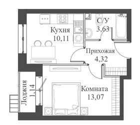 Планировка студии(квартира) площадью 32.27 квадратных метров в ЖК “ЖК Аквилон Митино”