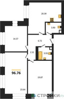Планировка трехкомнатной(квартира) площадью 96.76 квадратных метров в “ЖК Sezar City (Сезар Сити)”