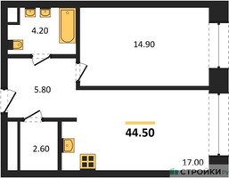 Планировка однокомнатной(квартира) площадью 44.5 квадратных метров в “ЖК SOUL (СОУЛ)”